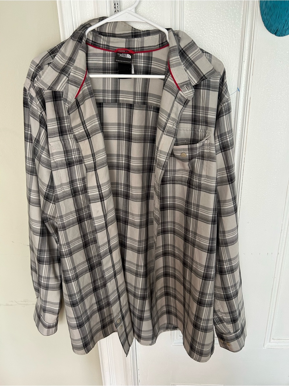 ☀️3/$25 The north face gray white mens flannel xxl outdoor button down